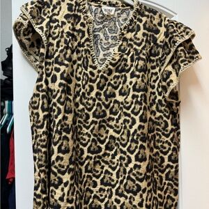 BiBi Black and Tan Leopard Print Blouse